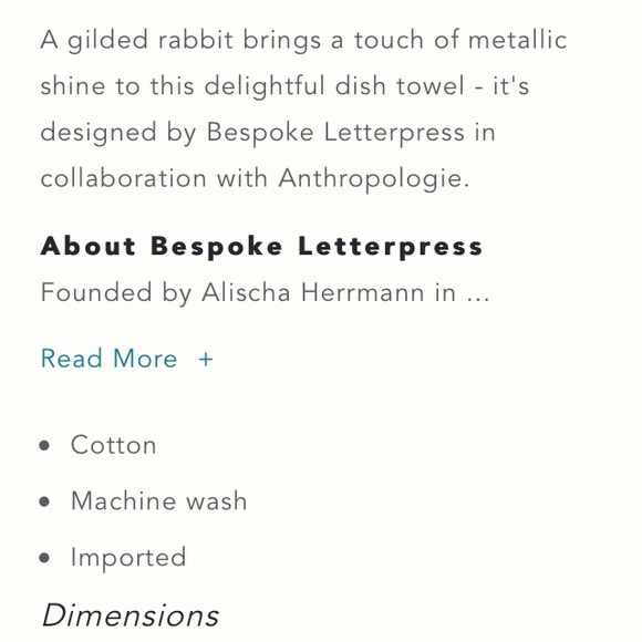 Anthropologie - Bespoke Letterpress Copper Bunny Dish Towel - Picture 2 of 7